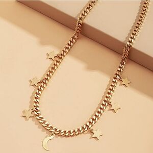Free People Celestial Star And Moon Curb Chain Necklace